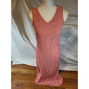 Vintage LL Bean Ditsy Floral Pink Rayon Maxi Dress Size 6